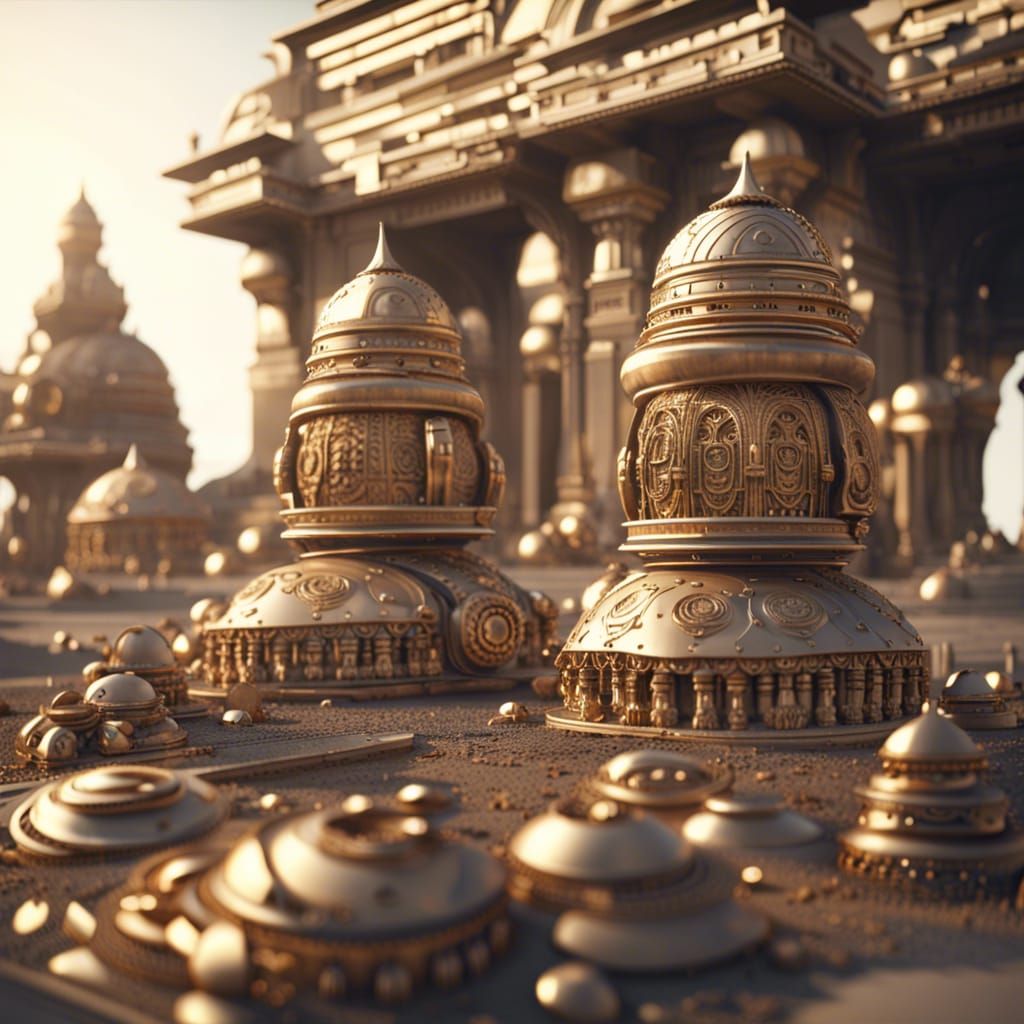 Futuristic Ancient Indian City with Gold, Sci-Fi Render