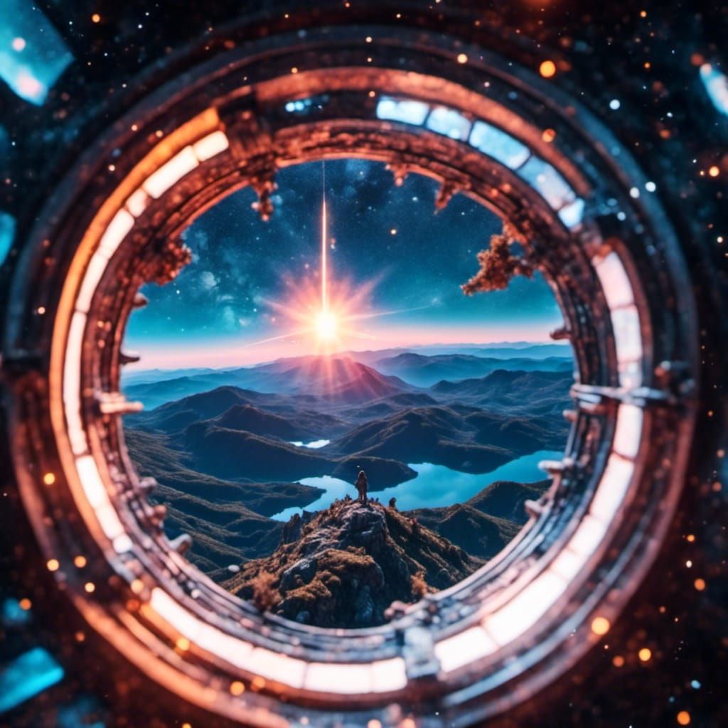 Spaceship View Through Windshield Towards the Sun