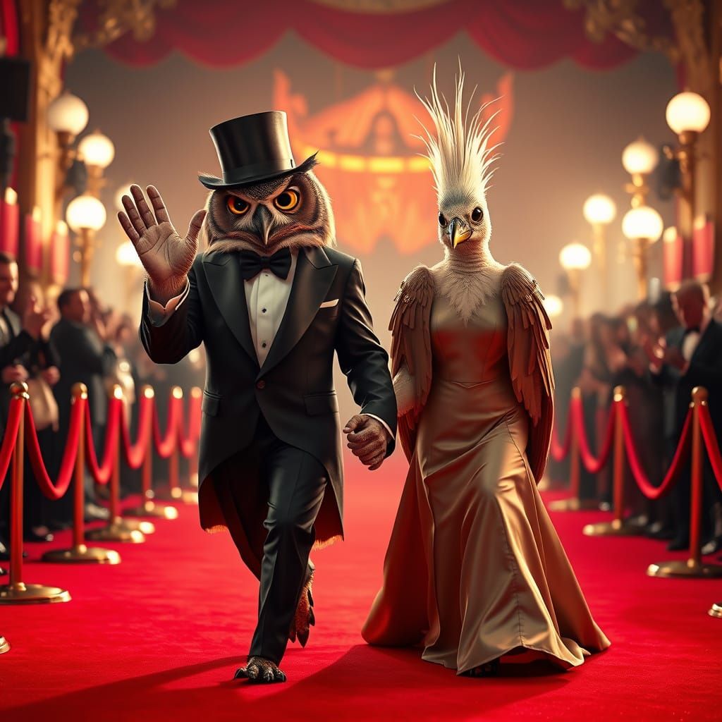 Glamorous Bird Couple Strolls Down Red Carpet