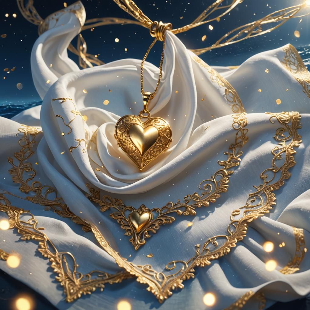Golden Heart Kerchief Suspended Above Ocean, Fantasy Art