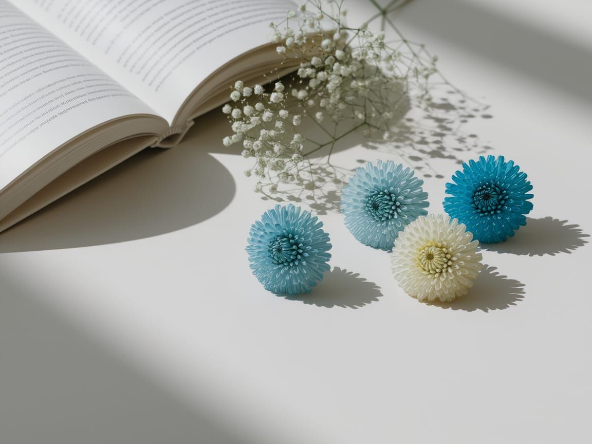 Serene Still Life with Book and Flowers