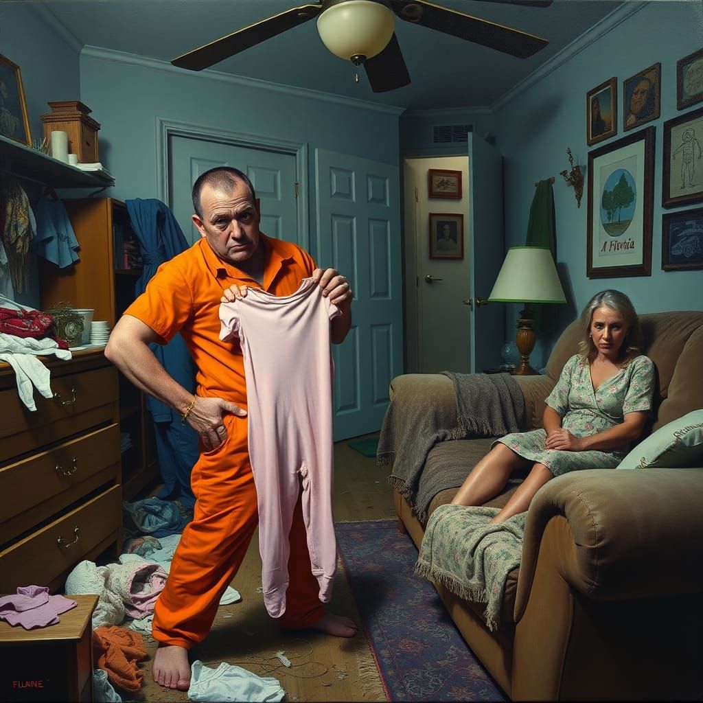 Florida Man's Bizarre Baby Clothes Adventure, Oil on Canvas