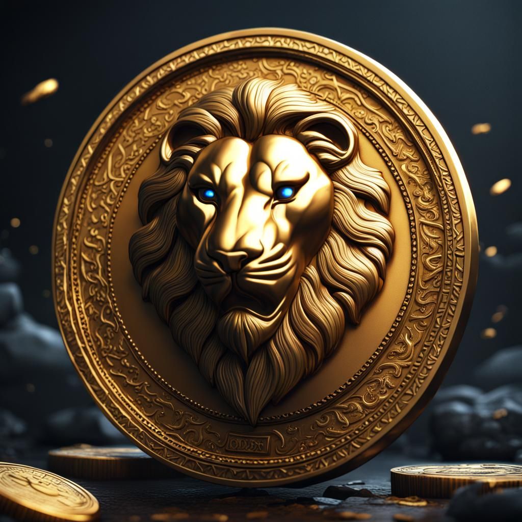 Golden Lion of Judah Shekel Coin in Matte Painting