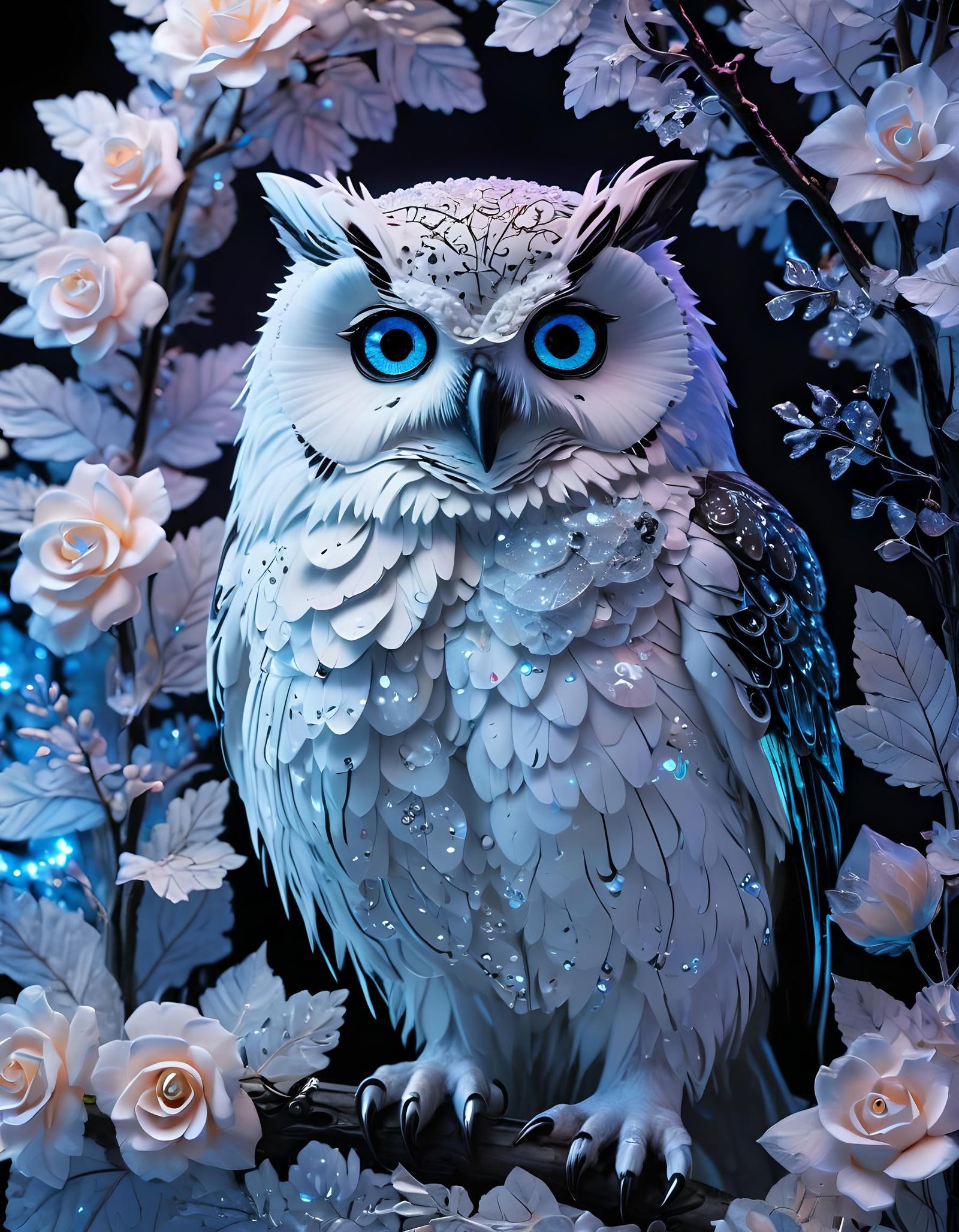 Surreal Watercolour Hologram of a Majestic Owl in a Birch Fo...