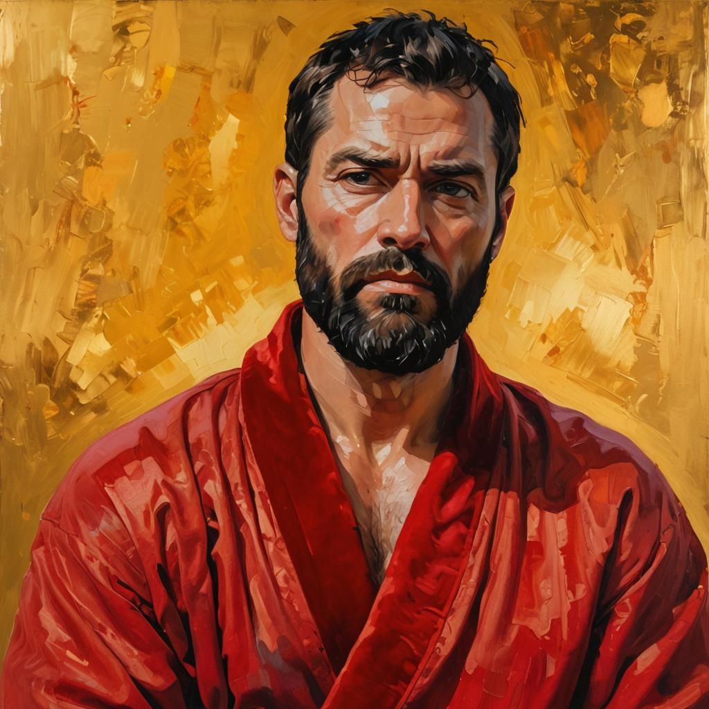 Intense Bearded Man in Neo-Expressionist Oil Painting