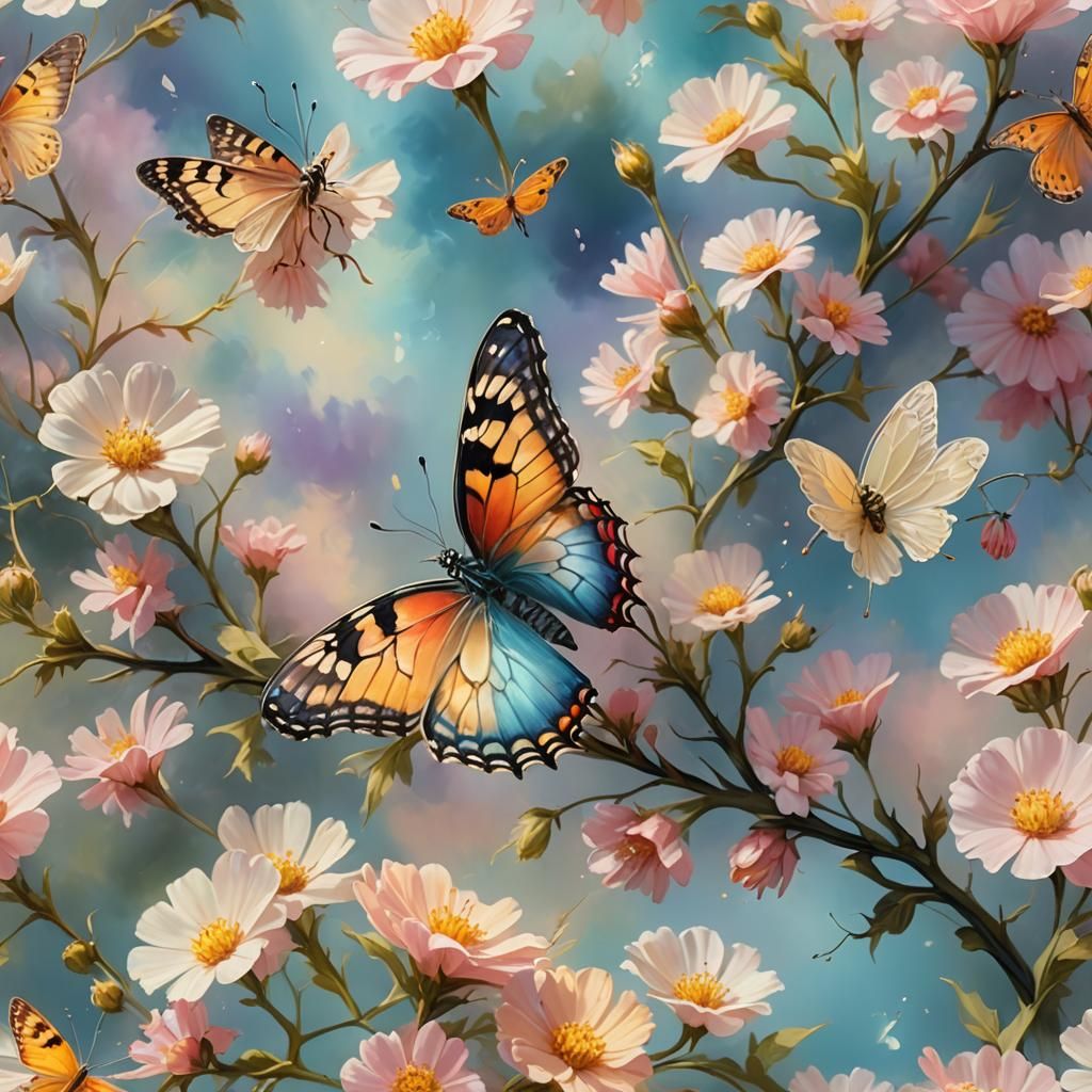 Surreal Transformation: Caterpillar to Butterfly in Pastel H...