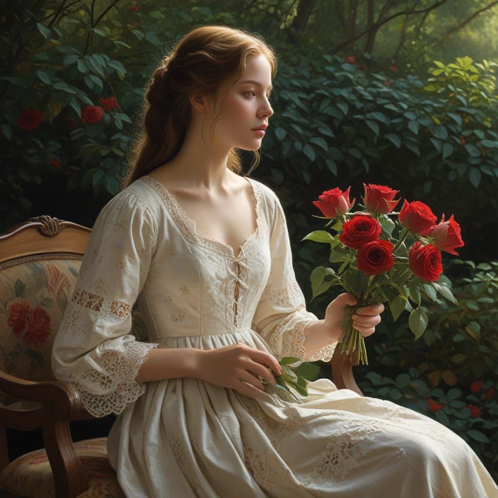 Garden of Love: A Dreamy Portrait of a Woman with Roses