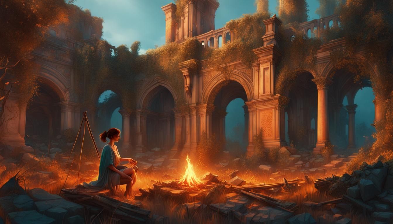 Overgrown Ruins: Moody Campsite Concept Art