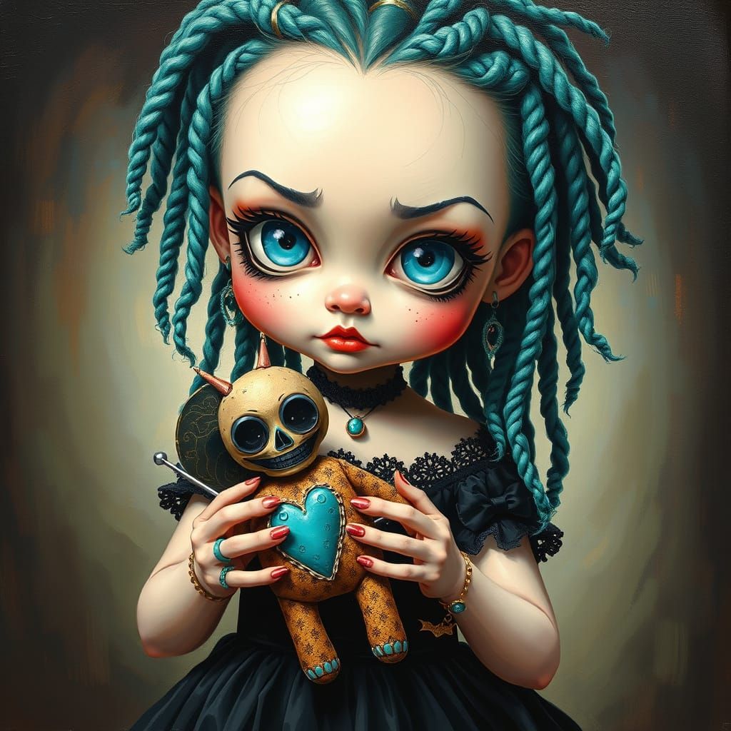 Goth Girl with Turquoise Eyes, an Impasto Painting