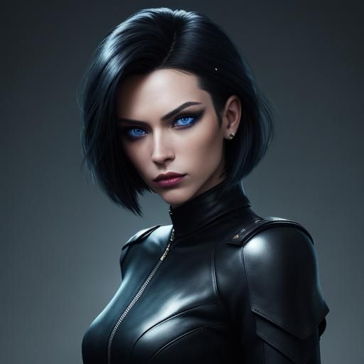 young girl, European, tall, slim, brunette, long bob, bright...