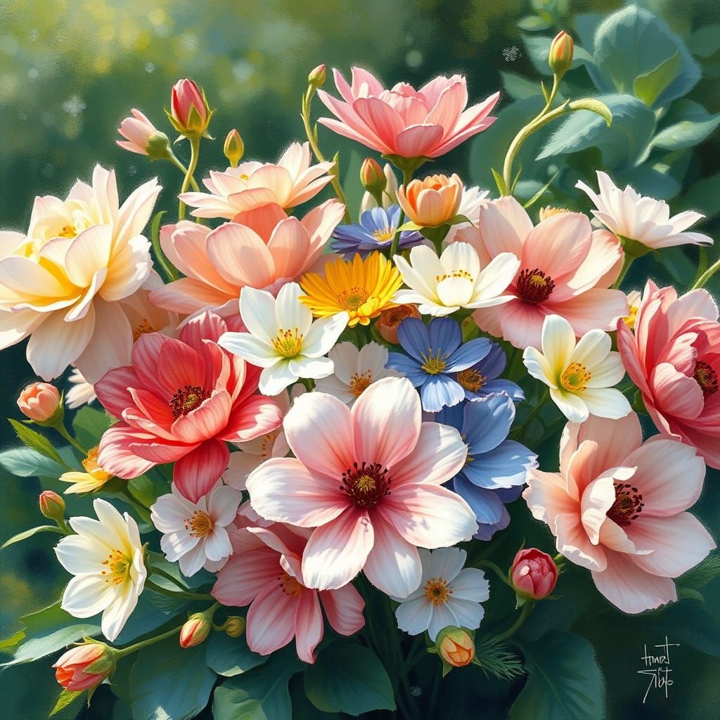 Vibrant Impressionist New Year Florals in a Tranquil Garden