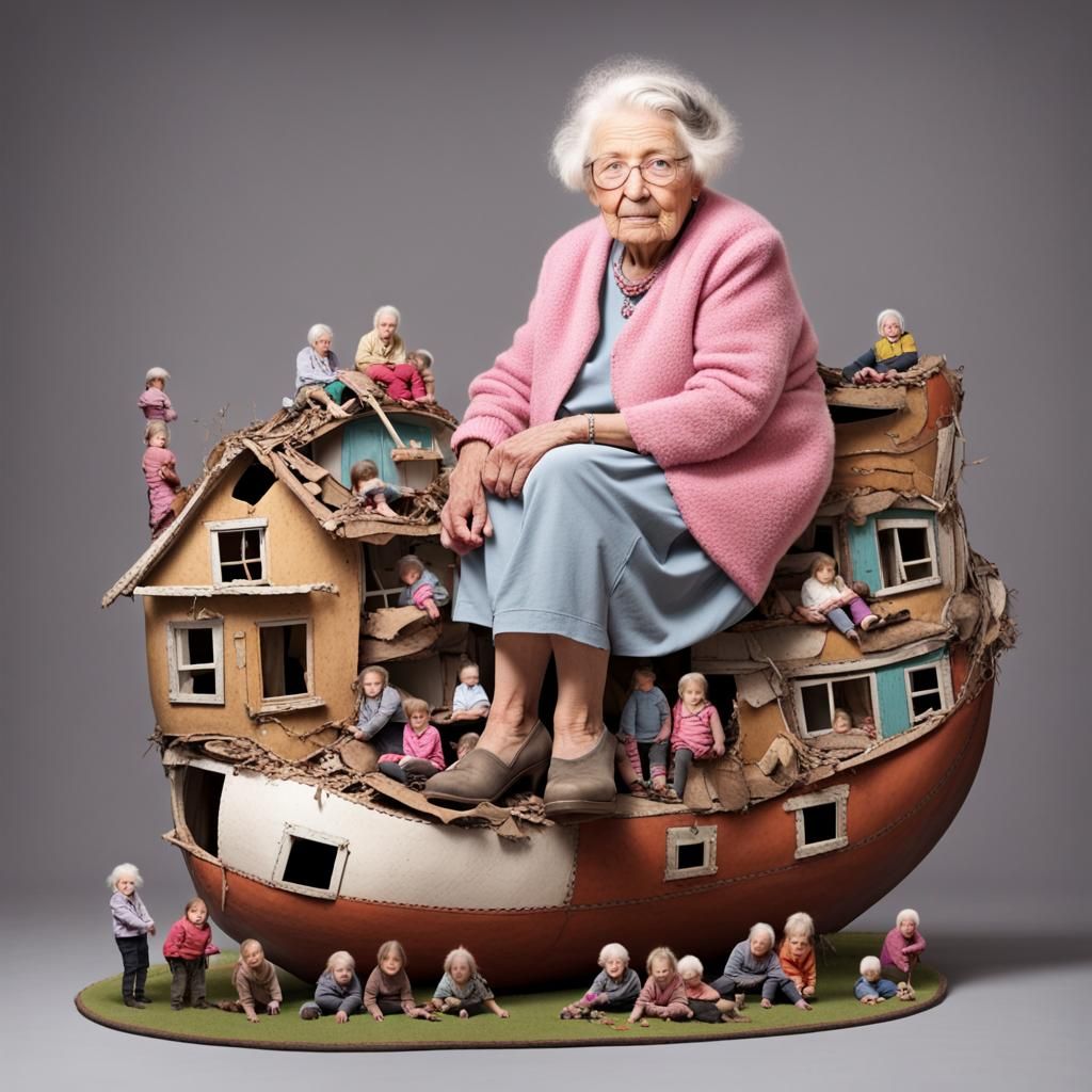 Deconstructionist Old Woman in Shoe with Children
