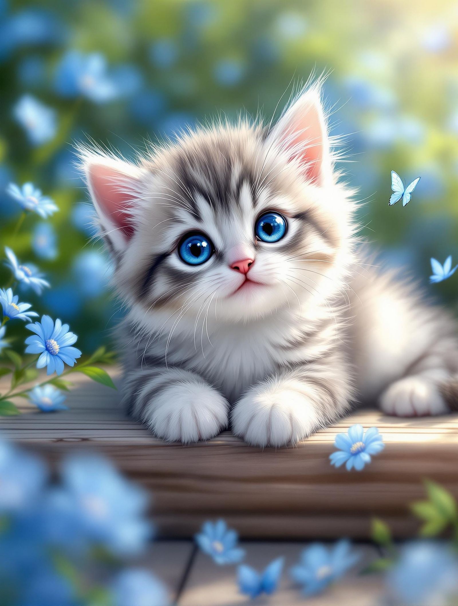 Whimsical Kitten in Vibrant Floral Wonderland