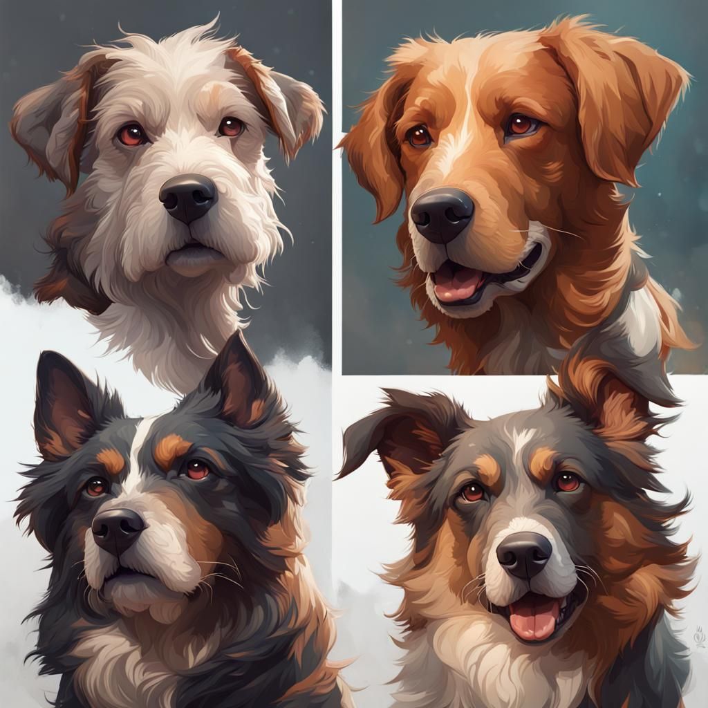 Detailed Dogs Portrait in Art Nouveau Style