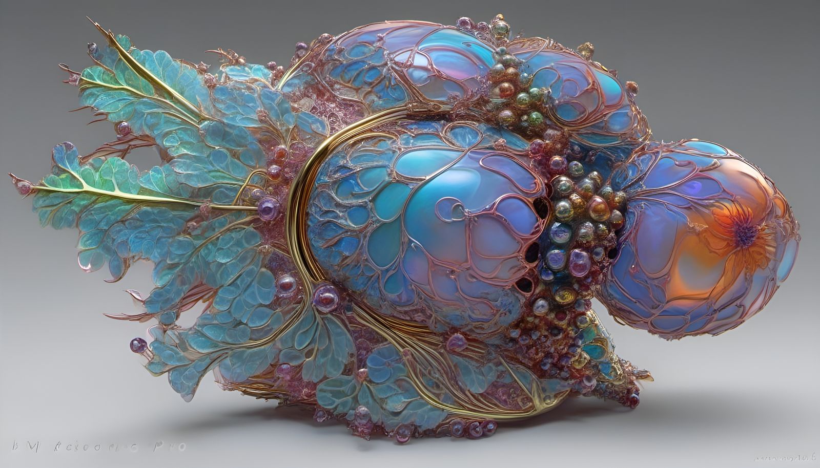 Opalescent Biomorphs in Sci-Fi 3D Rendering