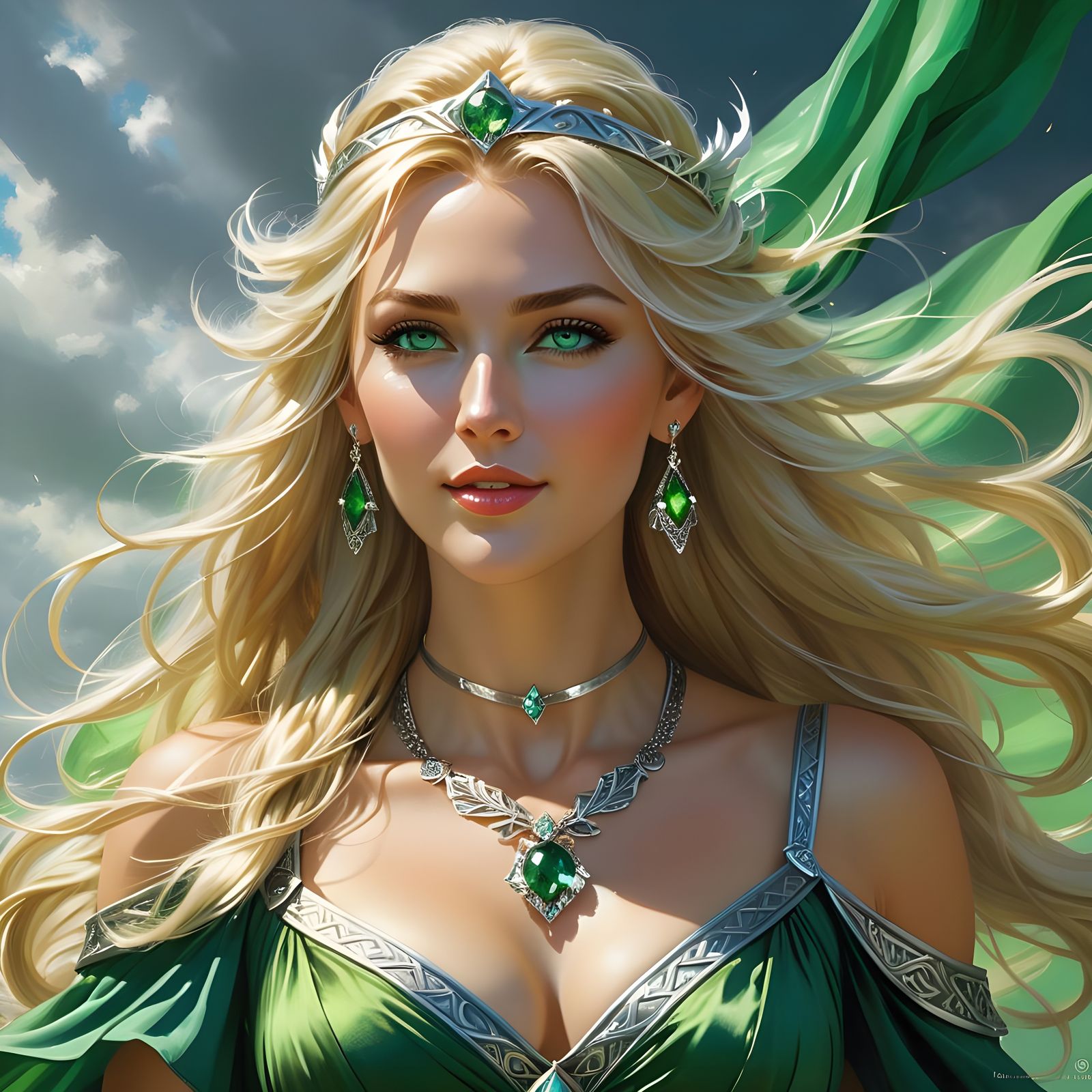 Norse Goddess in a Golden Sunset Landscape