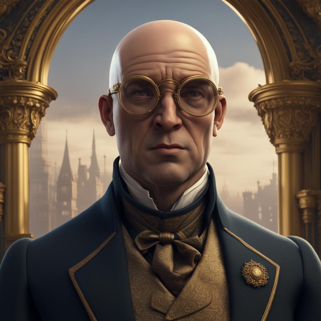 Victorian Man with Gold Glasses: Detailed Matte Painting