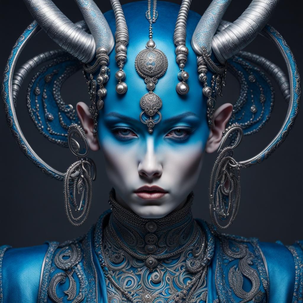 Blue-Skinned Androgynous People with Silver Swirls