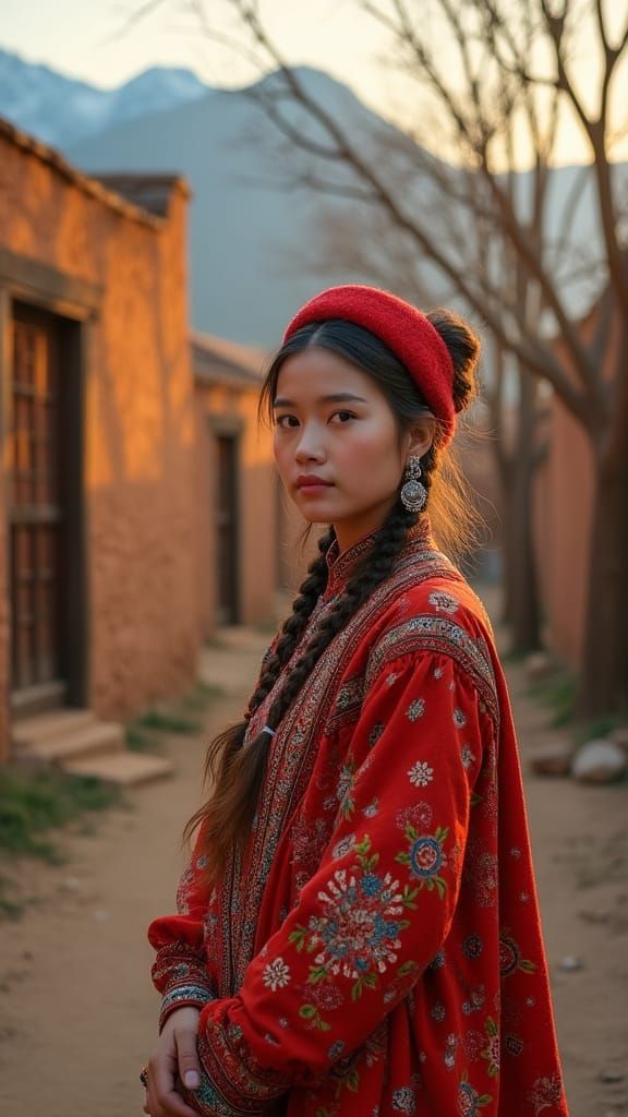 Uyghur Beauty in Traditional Village Setting