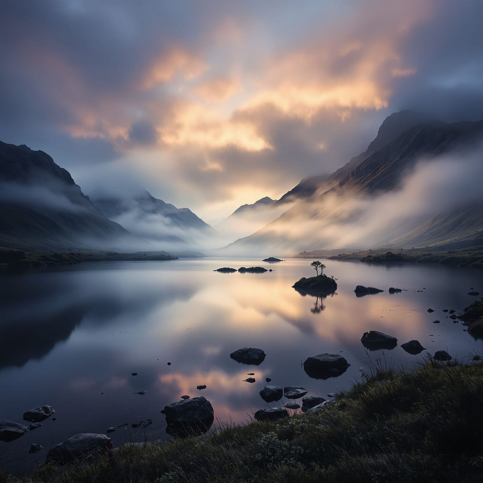 Scottish Highlands Loch at Dusk: Cinematic Digital Art