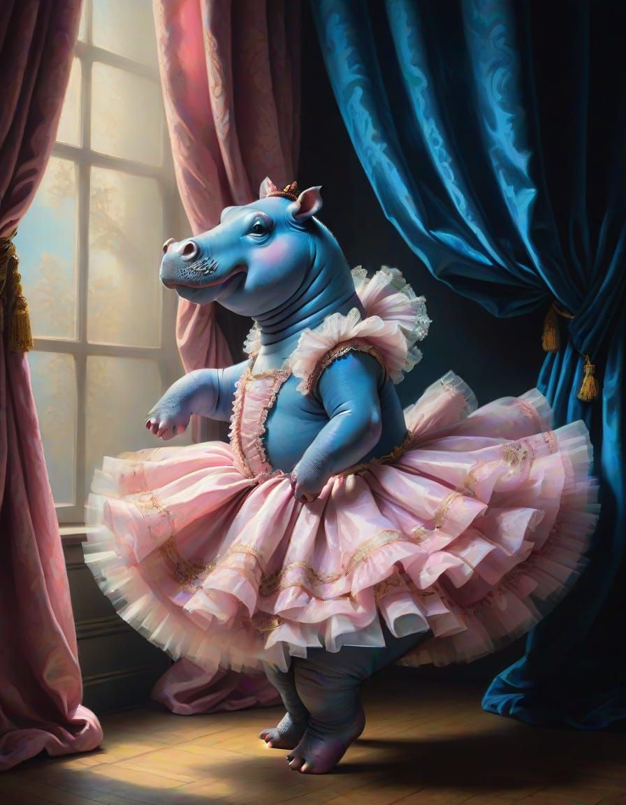 Blue Hippo Pirouette in Baroque Style