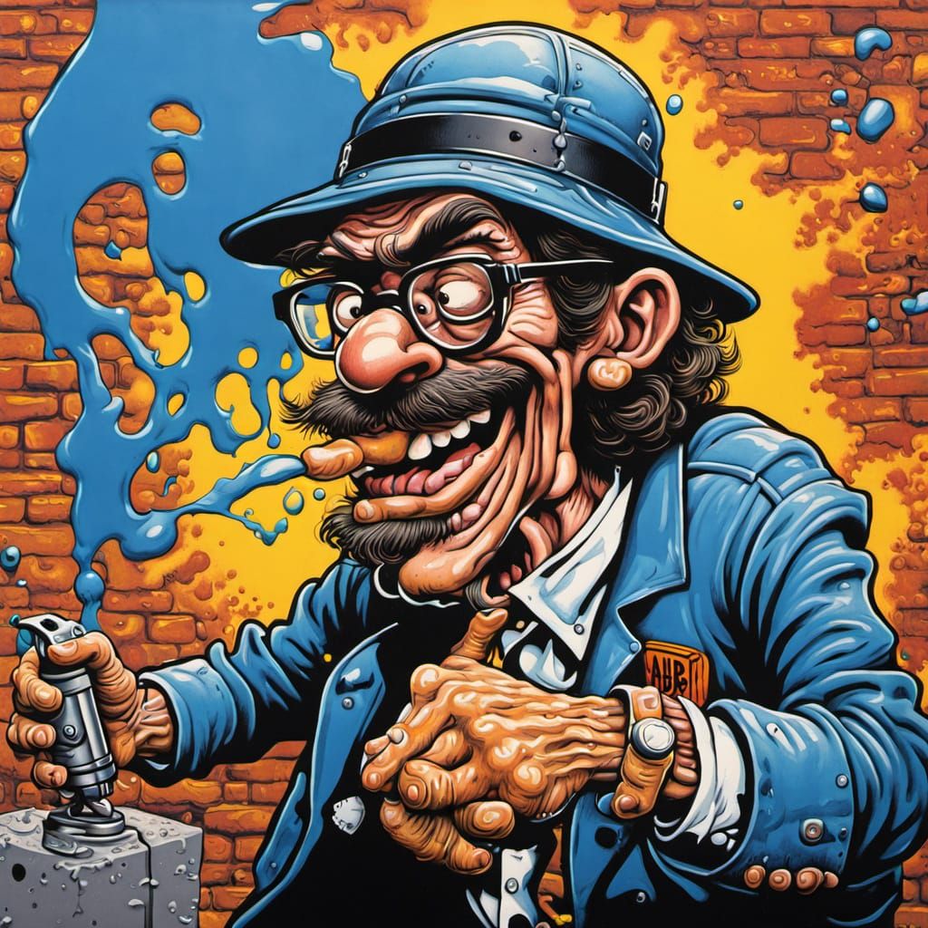 Retro-Style Bank Robber in Vibrant Graffiti Art