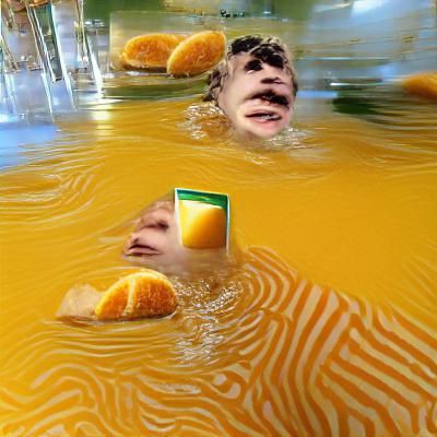 Person Swimming in Orange Juice