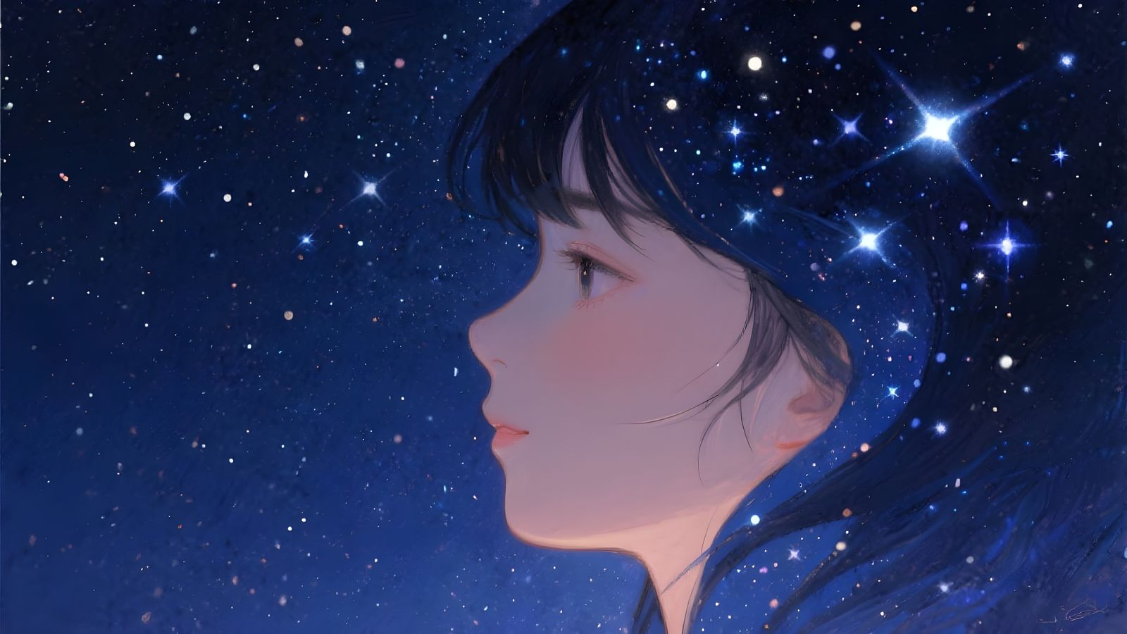 Starry Night Sky Creates Girl's Face Portrait
