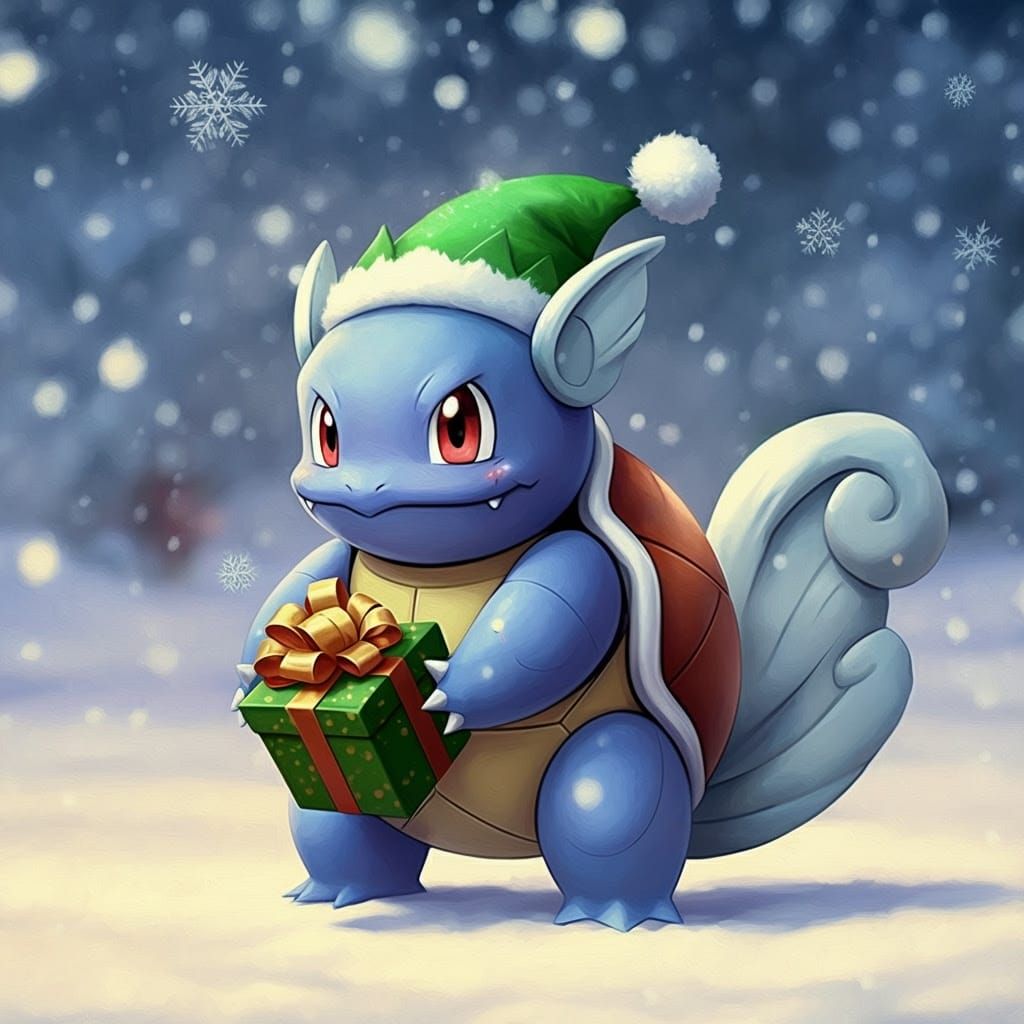 Winter Wonderland Scene with Wartortle in James Gurney Style