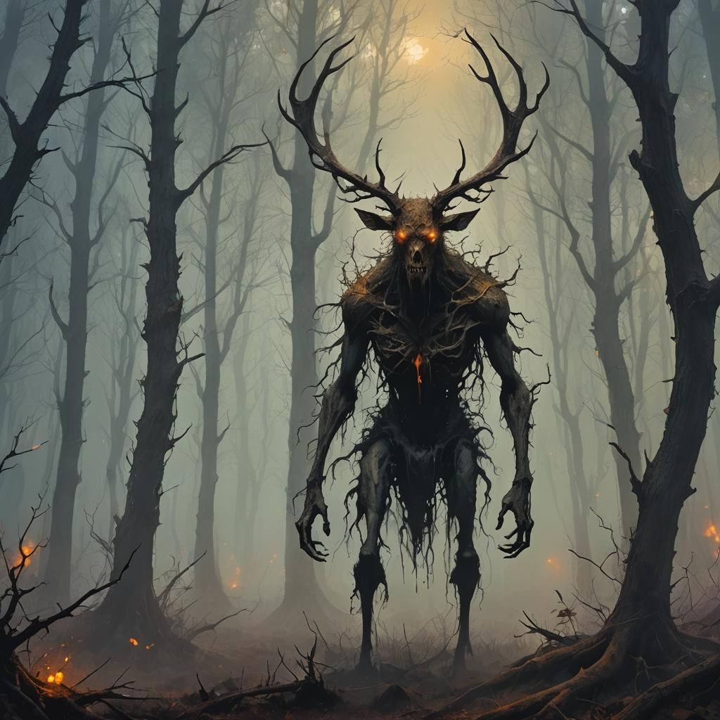 Eldritch Forest Wendigo with Dendritic Horns