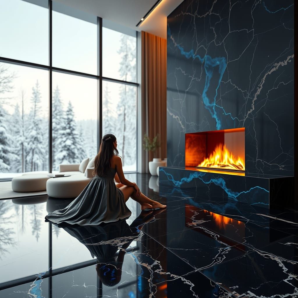 Luxury Interior with Gemstone Fireplace in 4K