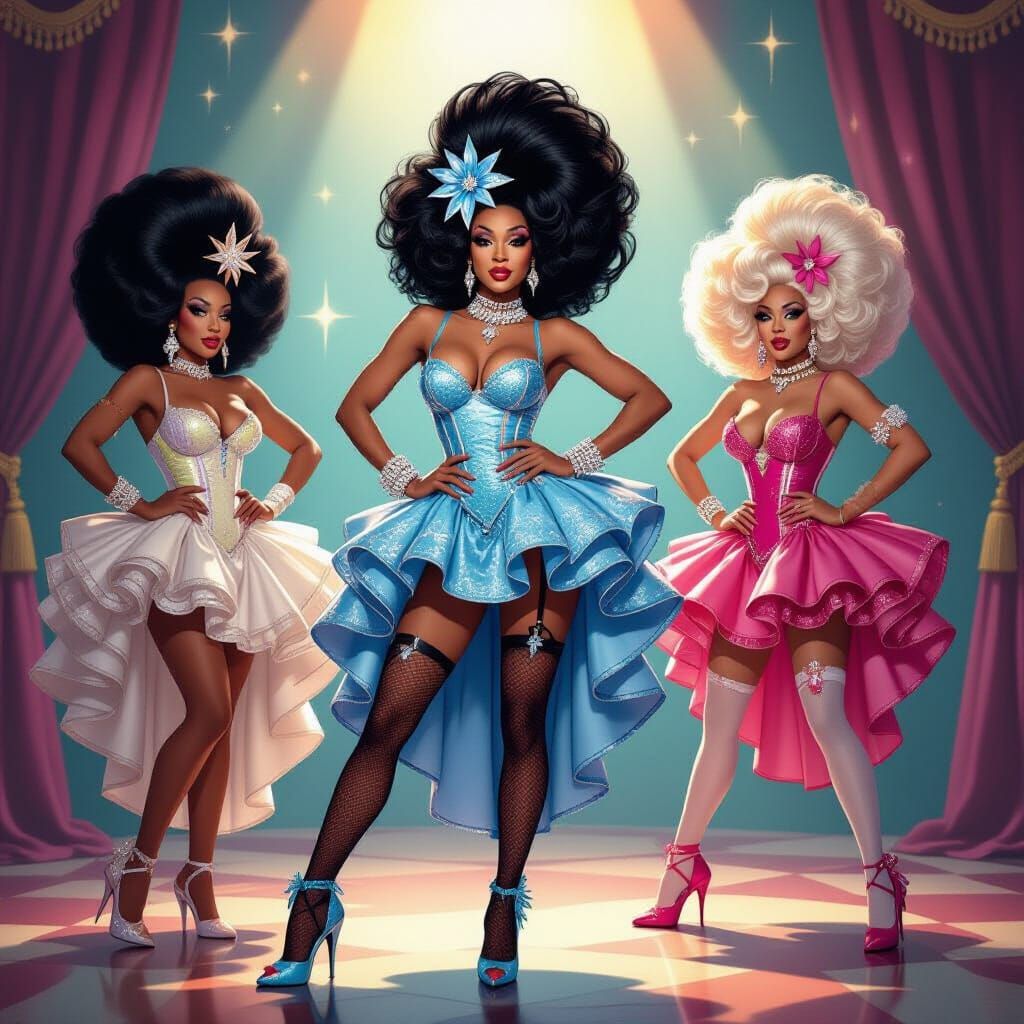 Extravagant Drag Queens Voguing on Stage