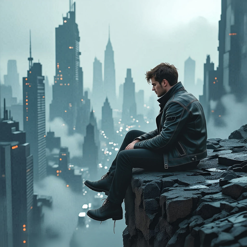 Dystopian Future: Man on the Edge, in Cyberpunk Style