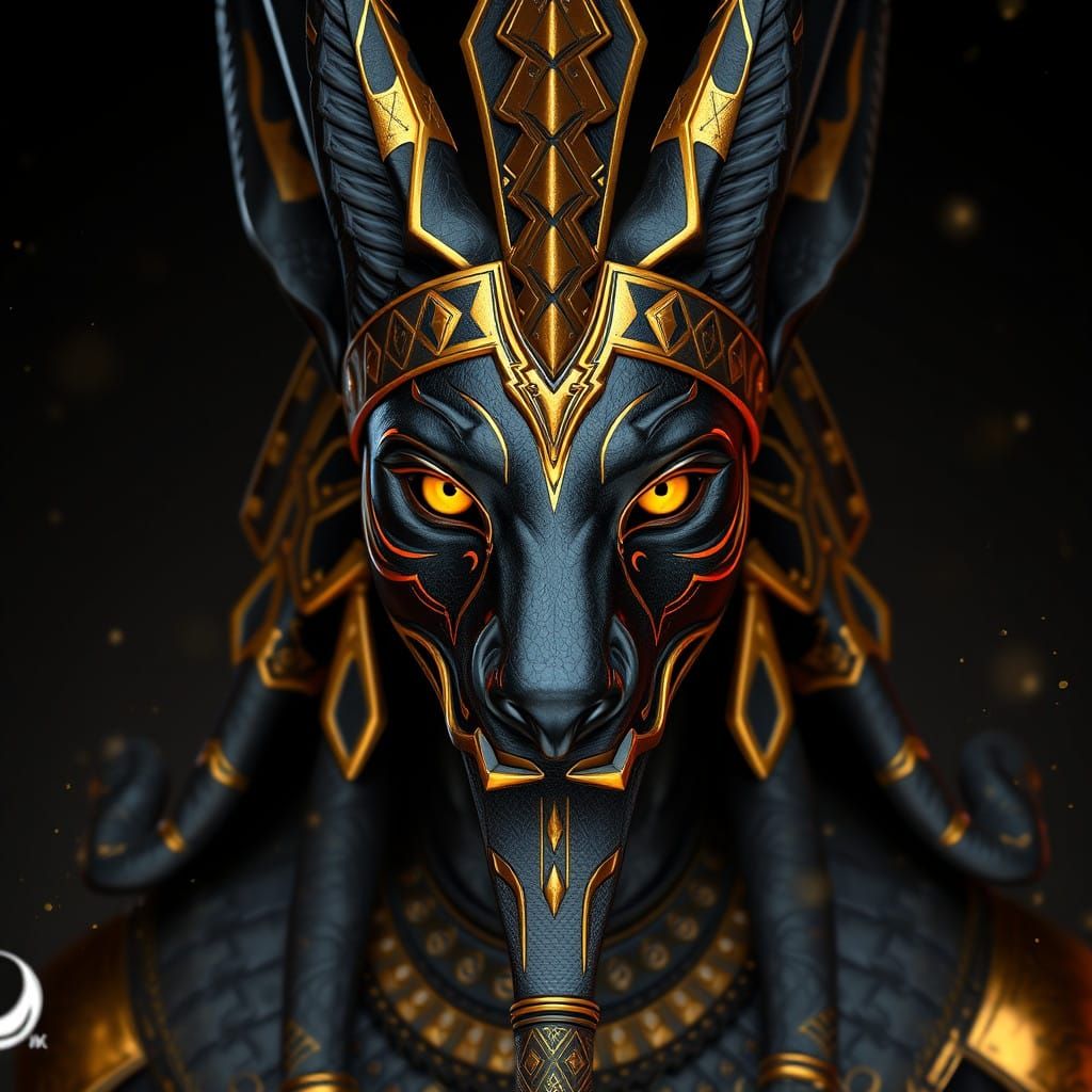 Nubian God Anubis in Rich Gold and Ebony Splendor