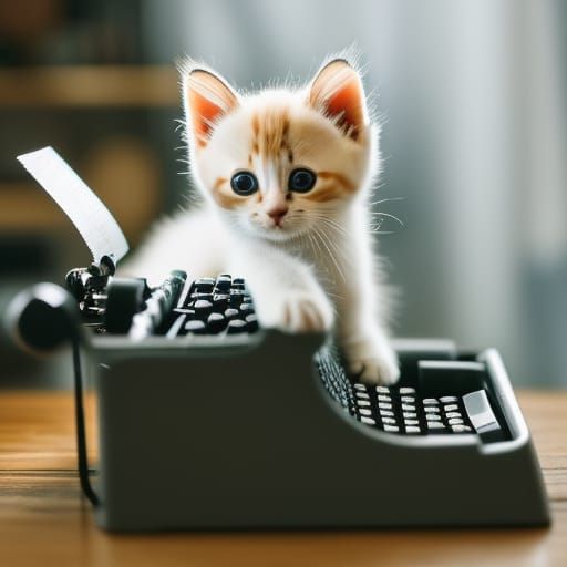 Cute Kitten Typing: A Cozy, Detailed Scene