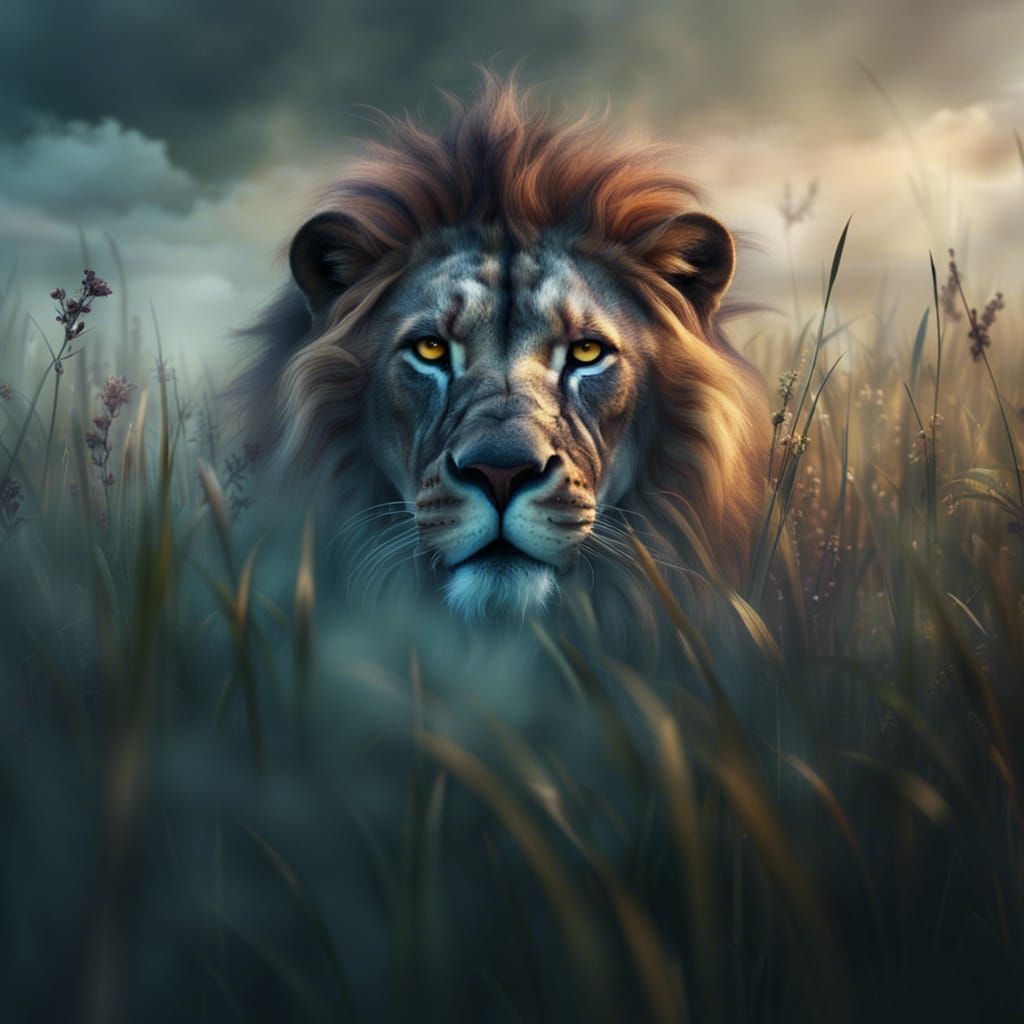 Smoky field with lion face
