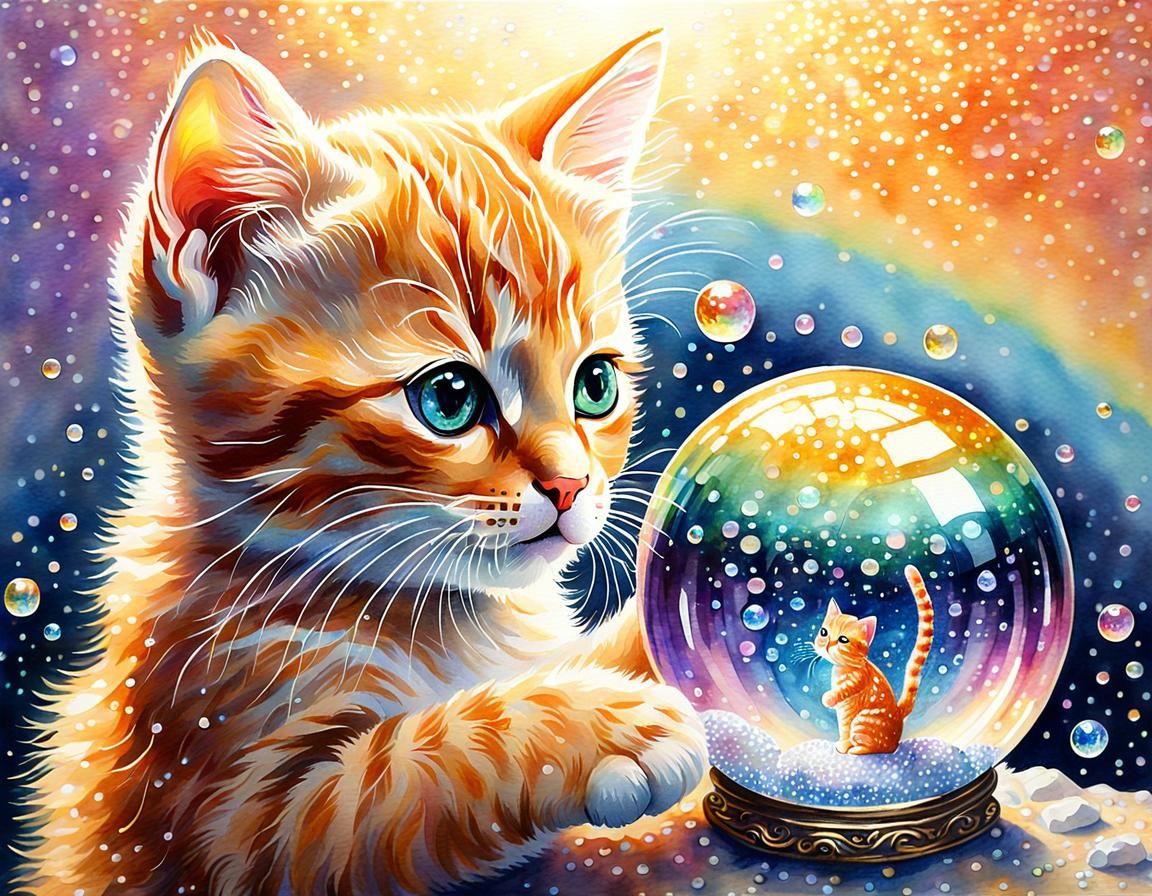 Ethereal Kitten with Crystal Ball in Pointillism