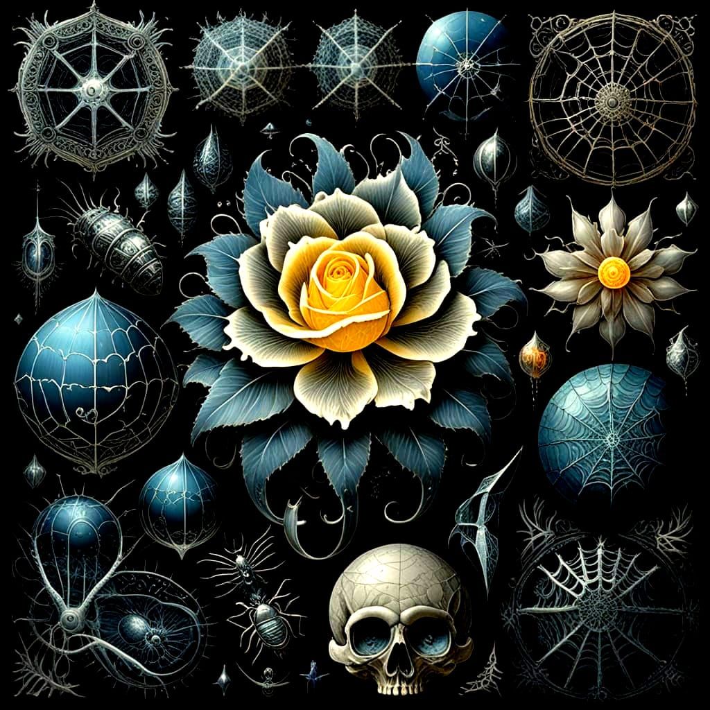 Bioluminescent Spider Silk Rose on Ornate Cushion