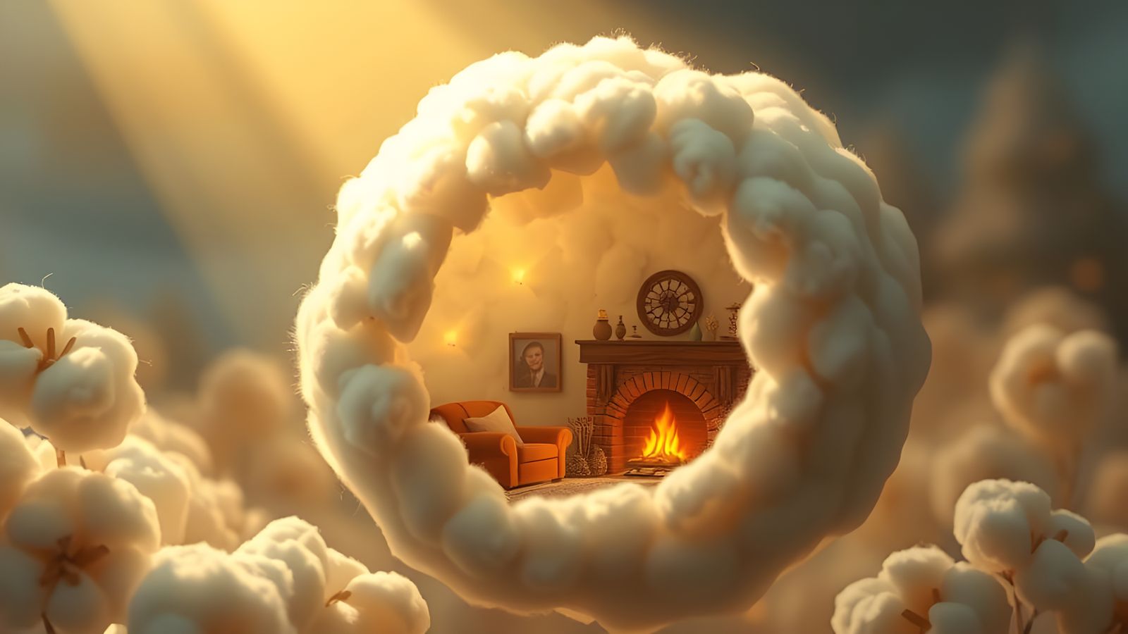 Cozy Room Inside Cotton Ball with Sunlight