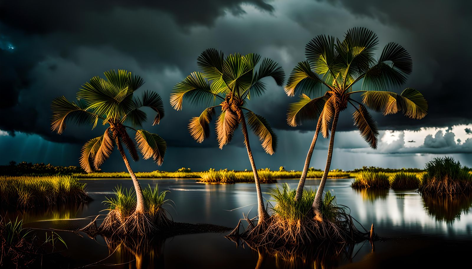 Tropical Storm Threatens Palm Trees: Photorealistic Nature P...