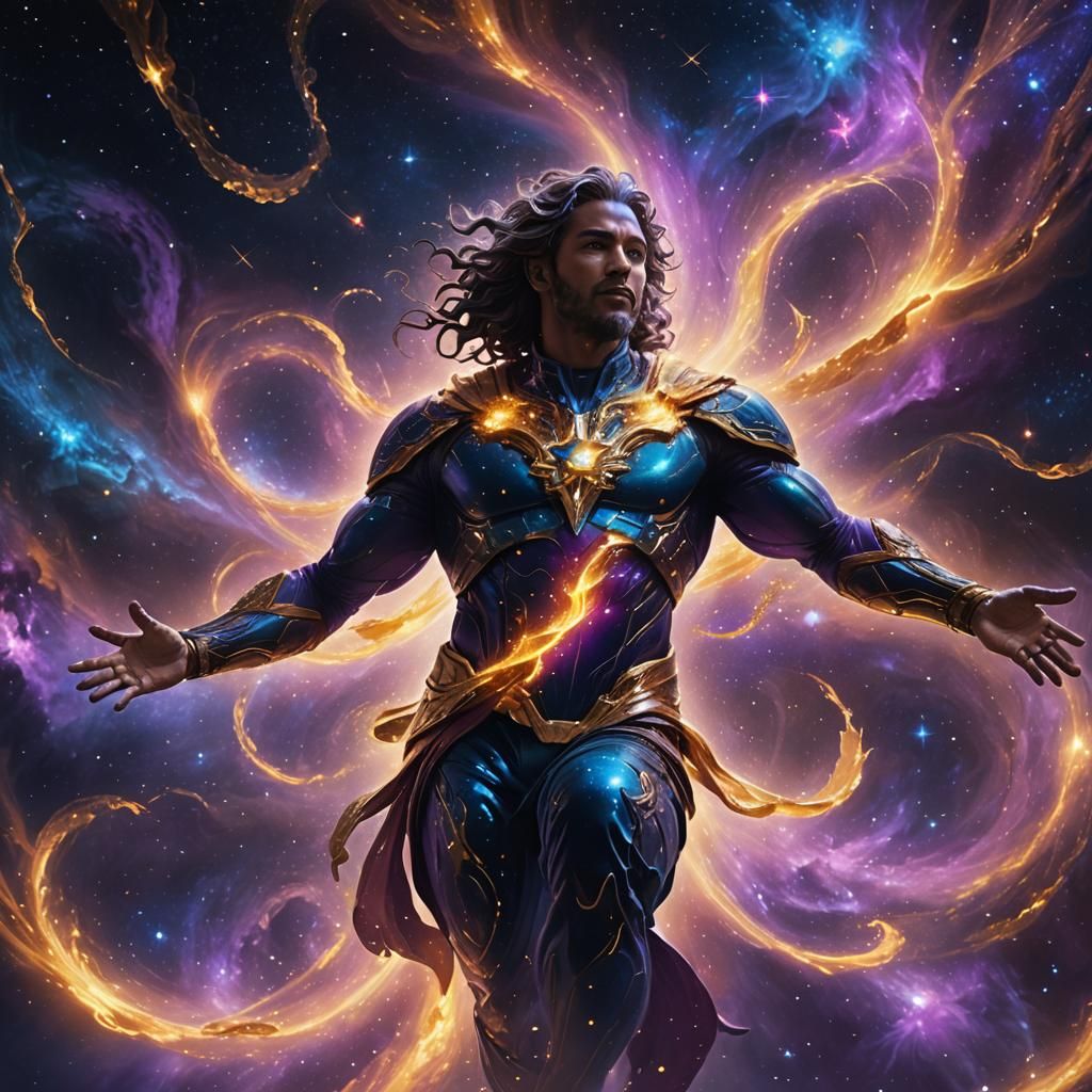 Godly Being in Starry Nebula: Cosmic Concept Art