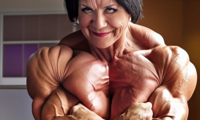 Muscular Grandma Bodybuilder Ready to Wrestle