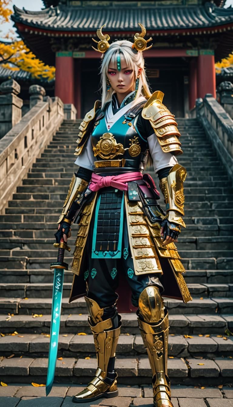 Cyberpunk Samurai Girl in Ancient Chinese Palace