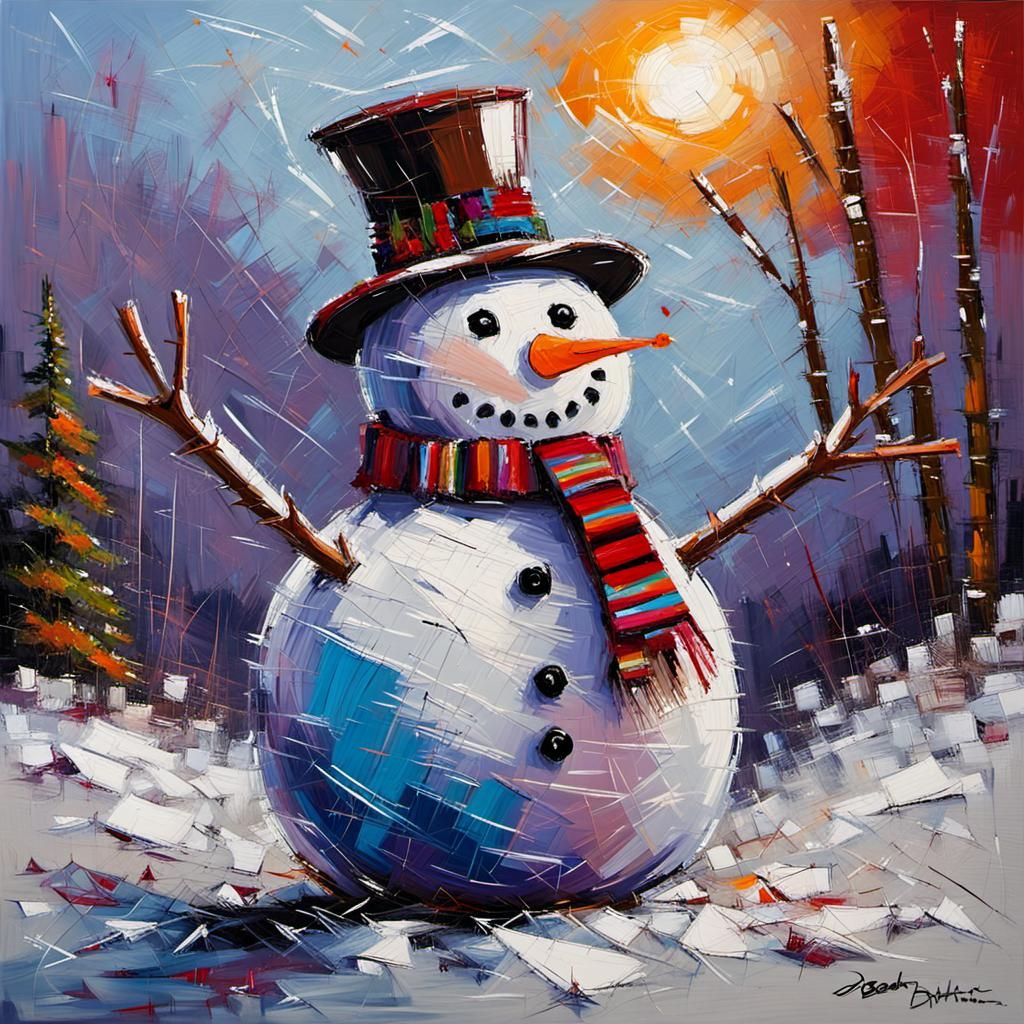 Tachisme Snowman with Dynamic Brushwork