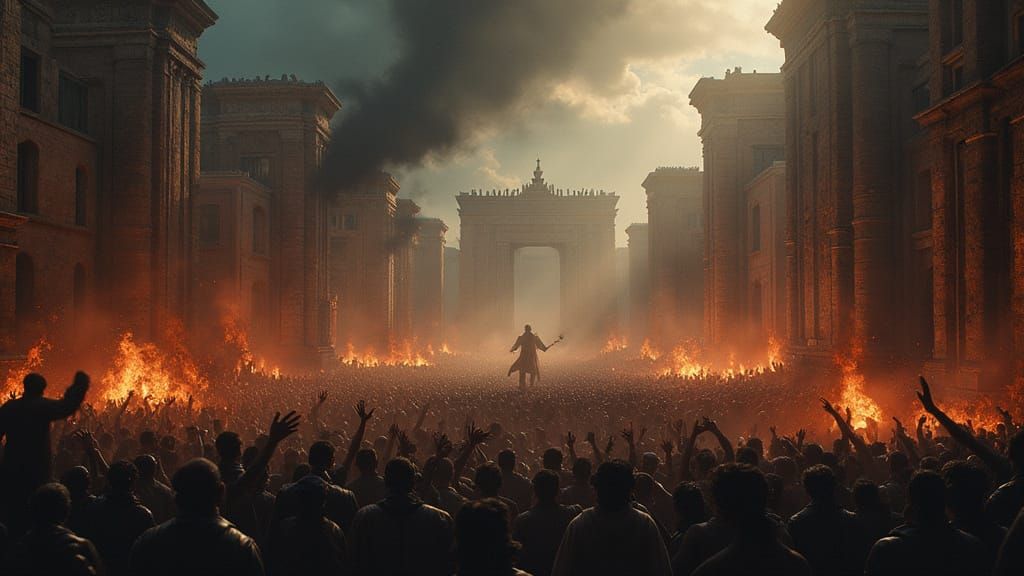 Ancient World in Turmoil, Hyperrealistic Scene of Chaos and ...