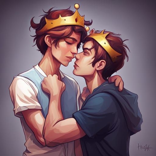 Two Teen Princes Kissing: Dynamic Artstation Portrait
