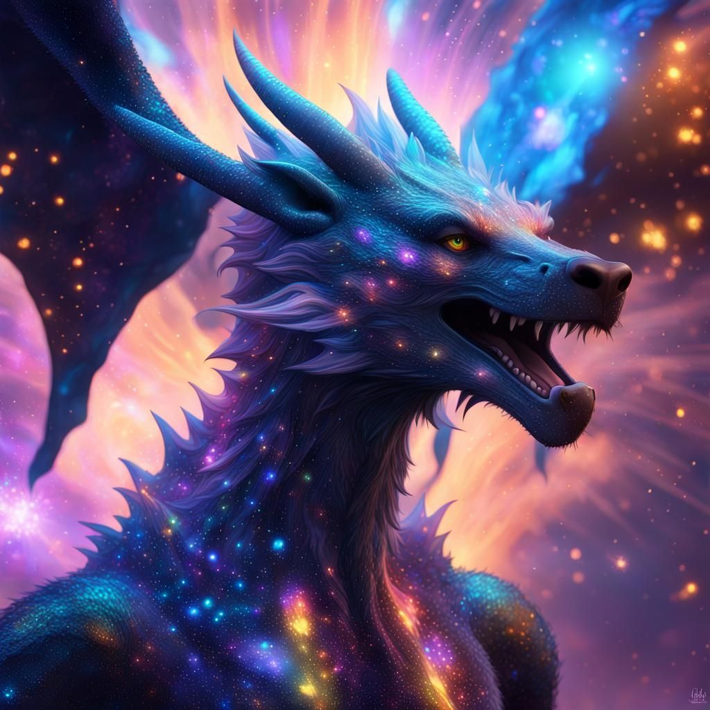 Dragon-Bear Wizard with Bioluminescent Galaxy Wings