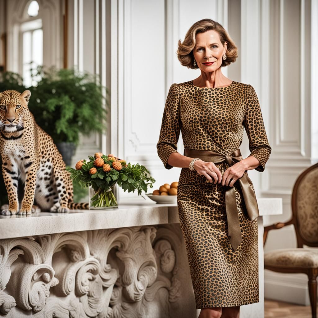 Attractive Woman in Leopard Dress, Hyperrealistic Style