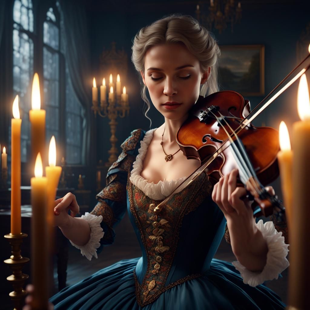 Victorian Woman Plays Violin in Detailed Matte Painting