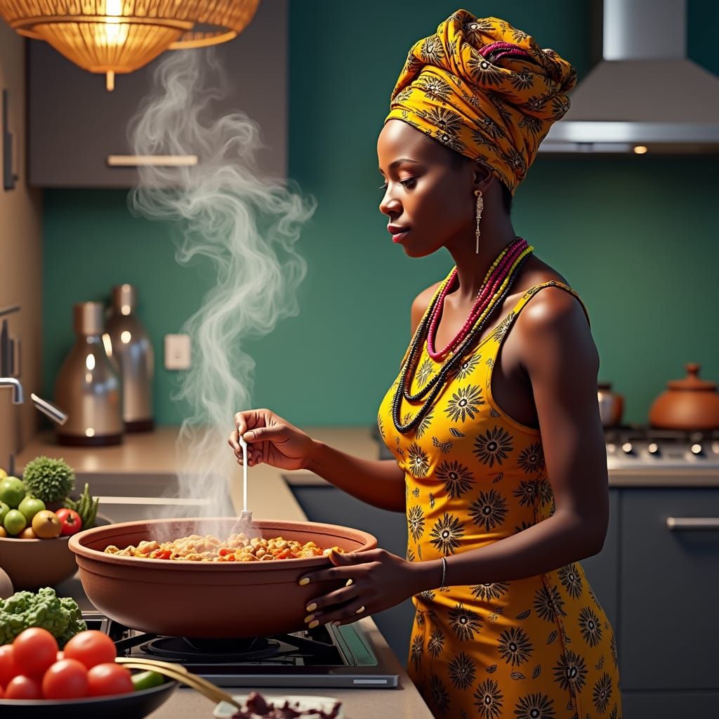 African Chef Cooking Soup: Fantasy Concept Art